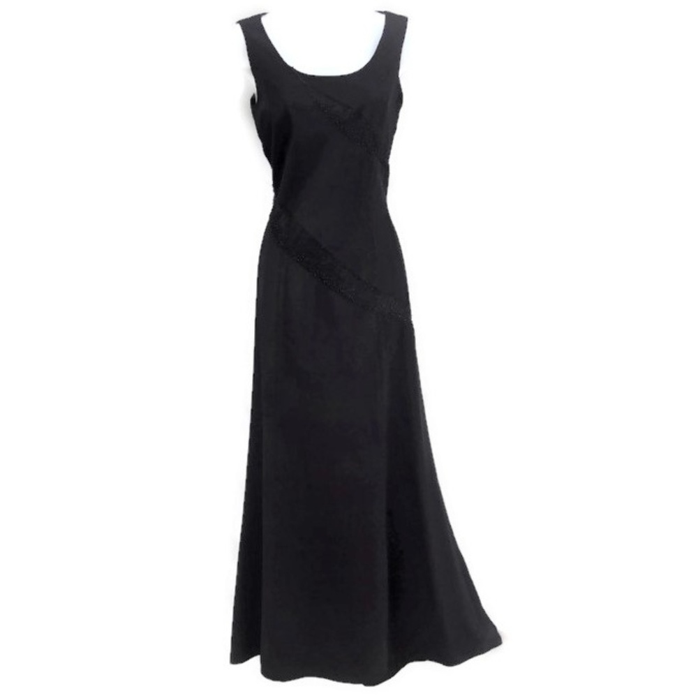 SiLK BeaDeD Patrick Evening Gown Maxi Black Pure Silk Lined Back Zip 8 OOAK